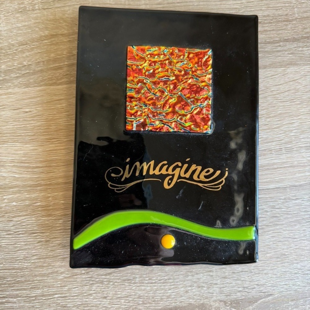 "Imagine" Fused glass wall art 5" x 7" by Dianne Bragg Black Orange Decorative